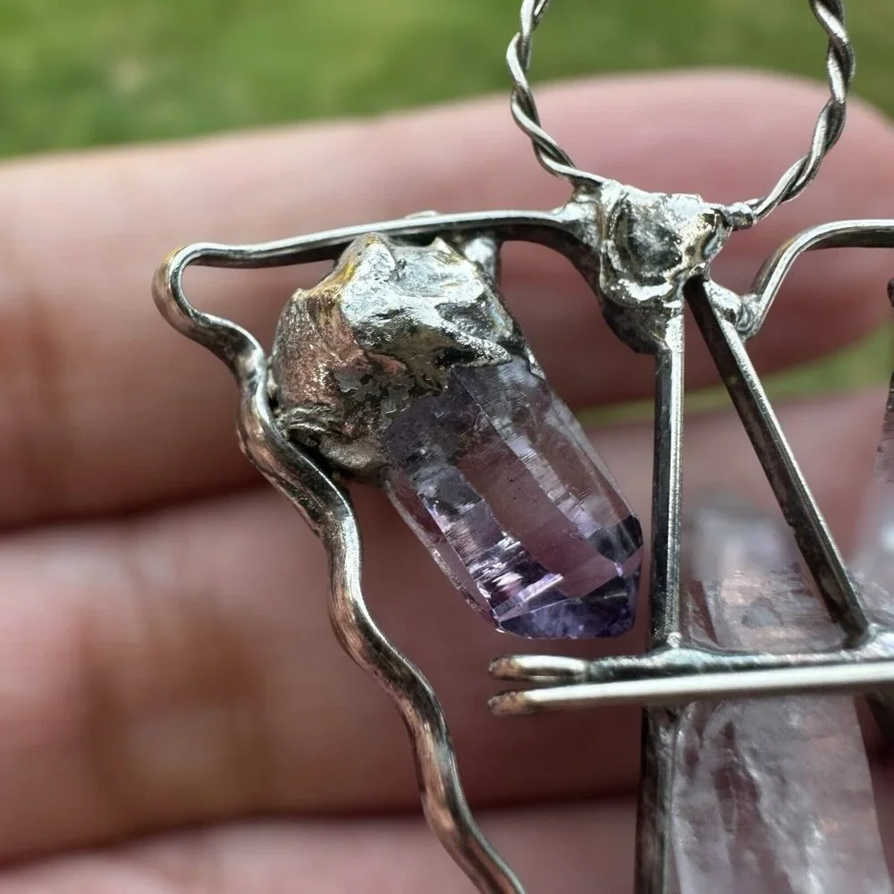 VTG Artisan Brooch Pin‎ Pendant 2 Inch Angel Halo Quartz Crystal Sterling 12.1g